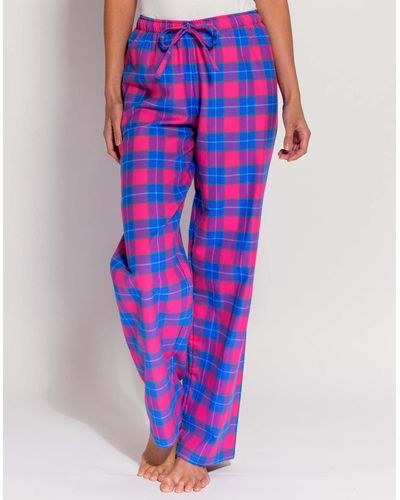 British Boxers Pink Tartan Brushed Cotton Pyjama Trousers - Blue