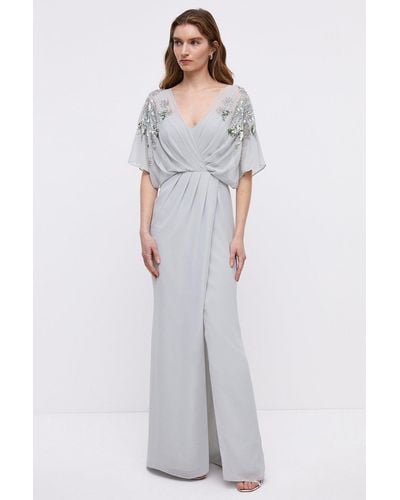 Coast Wrap Top Sequin Kyoto Embellished Bridesmaids Maxi Dress - Grey