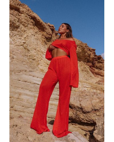MissPap Wide Leg Knit Trousers - Red
