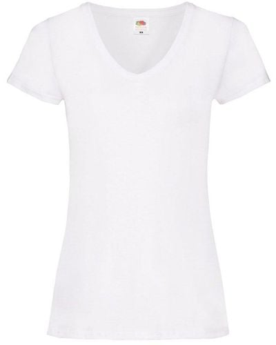 Fruit Of The Loom V Neck Lady Fit T-shirt - White