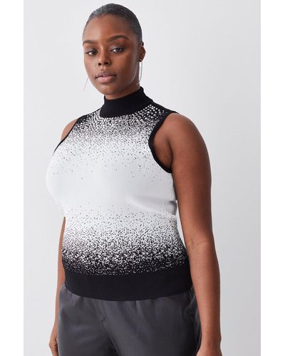 Karen Millen Plus Size Embellished Sequin Knit High Neck Jumper - Grey