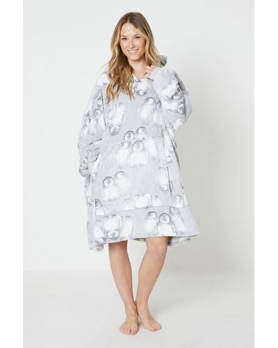DEBENHAMS Loungable Penguin Luxury Fleece Snuggle Hoodie - White