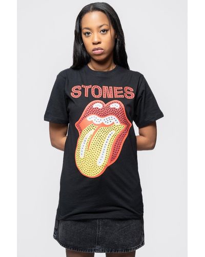 The Rolling Stones Diamante Tongue Tongue T Shirt - Black