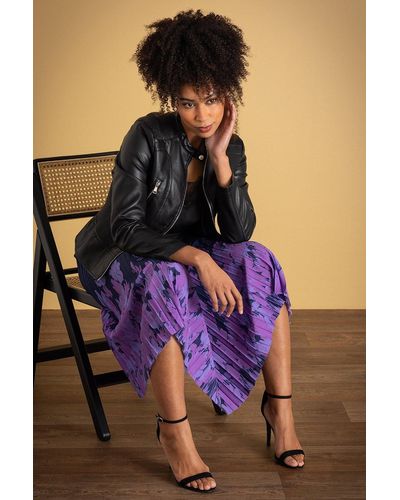 Klass Border Print Pleated Midi Skirt - Purple
