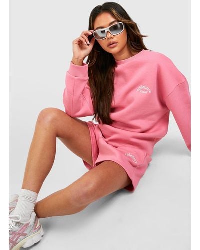 Boohoo Ath Leisure Embroidered Puff Print Short Tracksuit - Pink