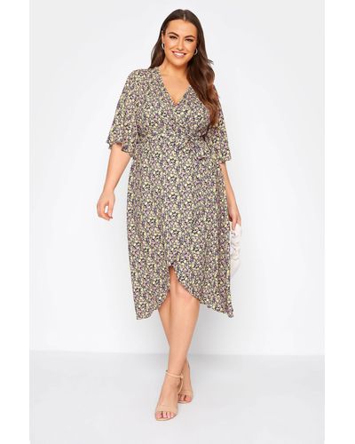 Yours Printed Wrap Dress - Purple