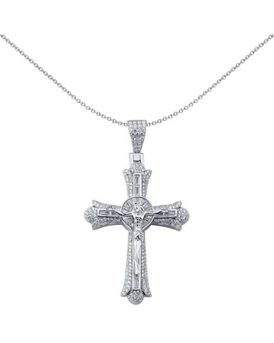 Jewelco London Sterling Silver Cz Budded Patonce Crucifix Sunrays Cross Pendant - Apx039 - White
