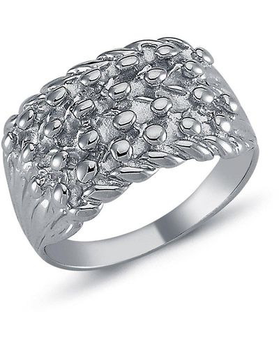 Jewelco London Silver Iii 4 Row King George Iii Keeper Guard Ring 13mm - Arn096 - Metallic