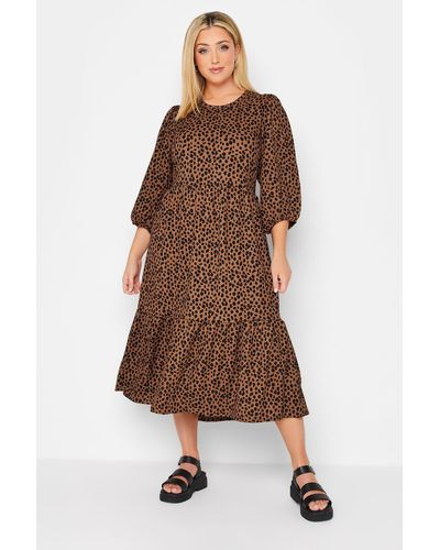 Yours Animal Print Frill Maxi Dress - Brown