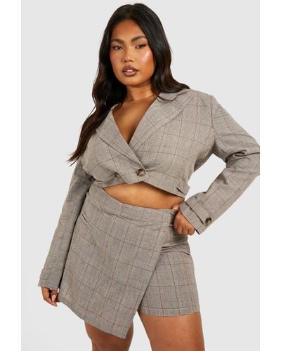 Boohoo Plus Linen Look Mini Flannel Skort - Grey