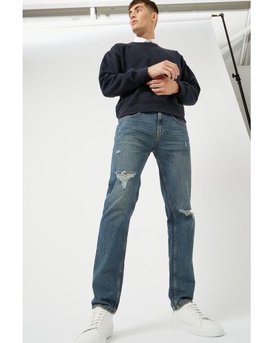 Burton Slim Fit Texture Blue Rip Jeans
