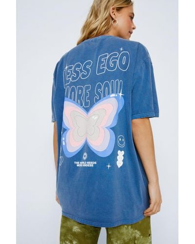 Nasty Gal Less Ego More Soul Graphic T-shirt - Blue