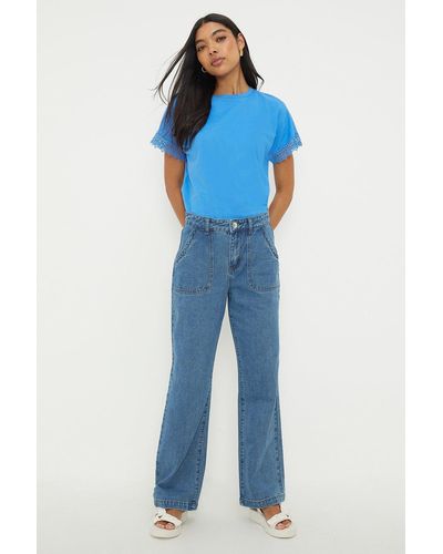 Dorothy Perkins Straight Leg Patch Pocket Jeans - Blue