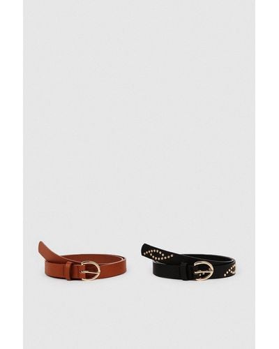 Oasis Stud Detail Faux Leather Multi Pack Belt - Multicolour