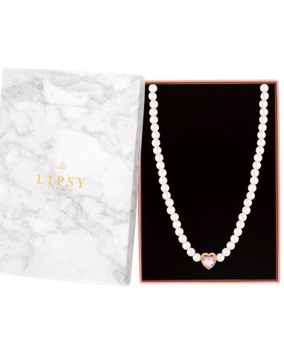 Lipsy Pearl Pink Heart Choker Necklace - Gift Boxed - Black
