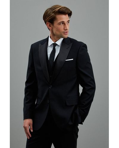 Burton Tailored Fit Black Stretch Tuxedo Jacket - Grey
