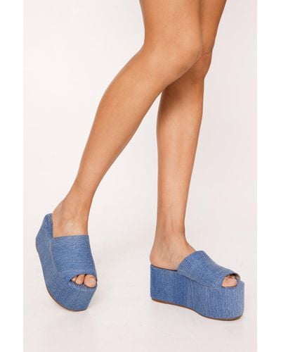 Nasty Gal Denim Fabric Platform Sandals - Blue