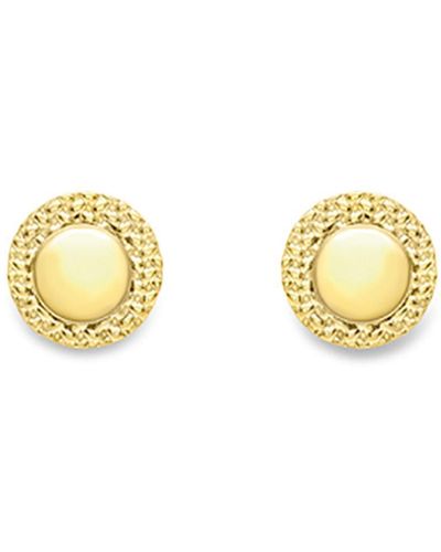 Jewelco London 9ct Gold Cross Stitch Round Button Stud Earrings 7mm - Senr02886 - Metallic