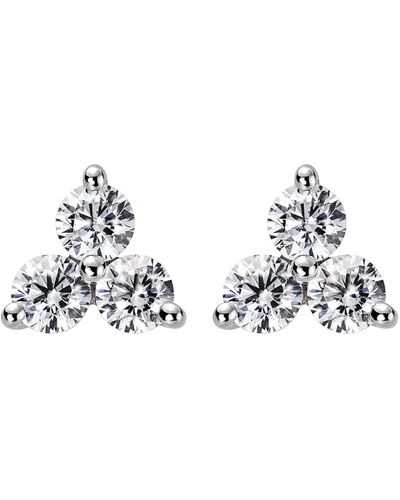 Created Brilliance Nina White Gold Large Lab Grown Diamond Three Stone Stud Earrings - Metallic