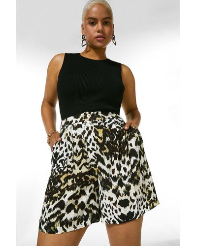 Karen Millen Plus Size Leopard Print Woven Short - Black