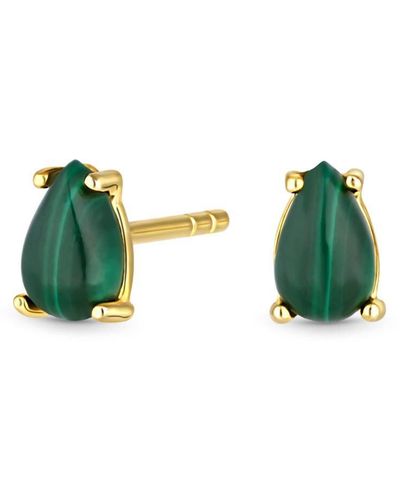 Simply Silver Sterling Silver Gold Malachite Stud Earrings - Green
