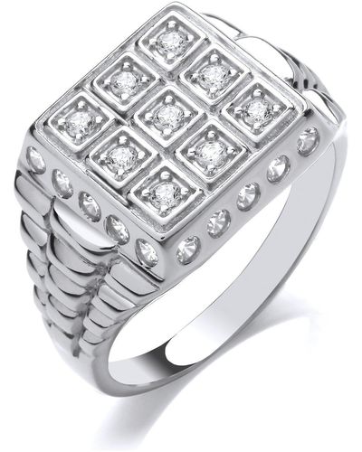 Jewelco London Silver Cz Signet Ring Watch Design Signet Ring - Gvr921 - Metallic