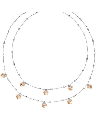 Jewelco London Silver Peach Crystal String Lights Bead Necklace 15 + 2 Inch - Metallic