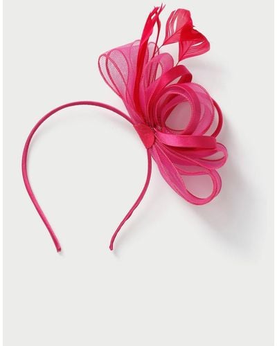 Wallis Fuchsia Hessian Loop Feather Fascinator - Pink