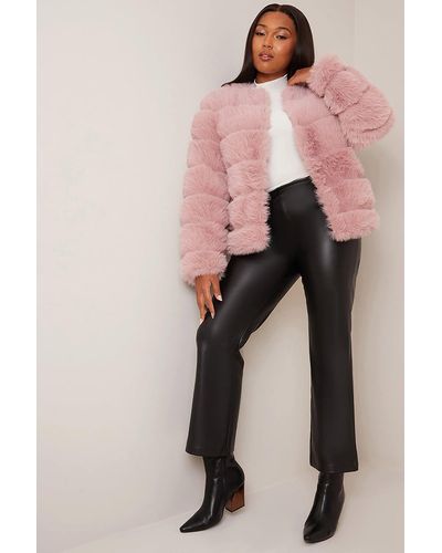 Chi Chi London Faux Fur Stripe Jacket - Pink
