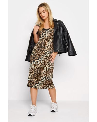 PixieGirl Petite Leopard Print Midi Slip Dress - Brown