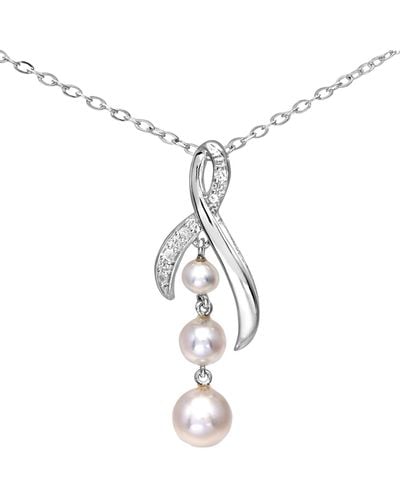 Jewelco London 9ct White Gold 2.3pts Diamond Pearl 3/4/5mm Kiss Necklace 18" - Pp0axl5034wpearl - Metallic