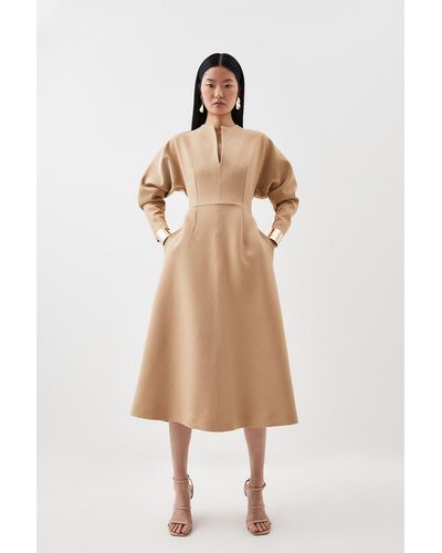 Karen Millen Petite Tailored Structured Crepe Keyhole Rounded A Line Midaxi Dress - Natural