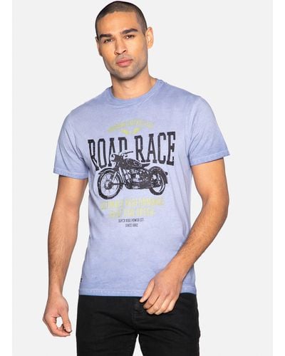 Threadbare Front Print Cotton 'road Race' T Shirt - Blue