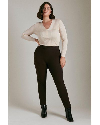 Karen Millen Plus Size Flexi Fit Bi Stretch Slim Trousers - Natural