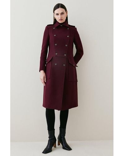 Karen Millen Italian Wool Military Coat - Red