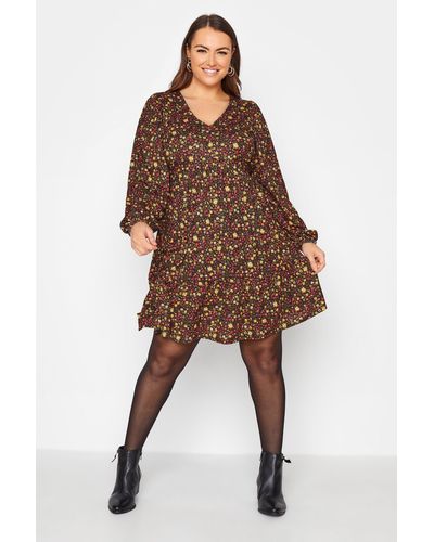 Yours V-neck Smock Tunic - Brown