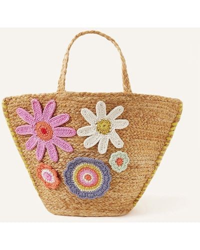 Accessorize Flower Applique Basket Bag - Pink