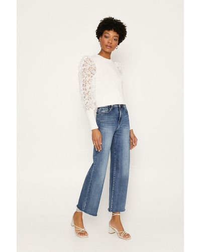 Oasis Sheer Puff Sleeve Knitted Jumper - Blue