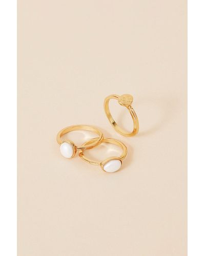 Accessorize Organic Pearl Rings Set Of Three - Natural