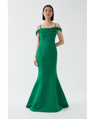 Coast Corset Bardot Structured Satin Dress - Green