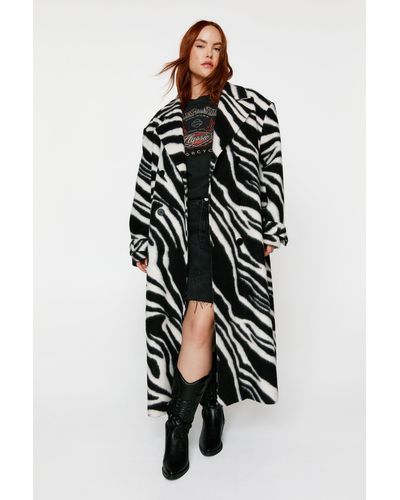 Nasty Gal Plus Size Zebra Print Wool Blend Tailored Coat - Black