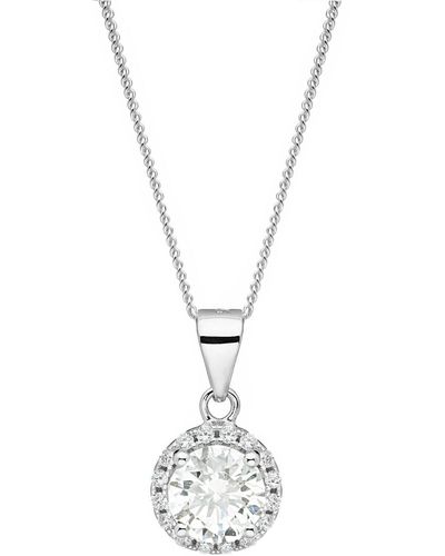 The Fine Collective Sterling Silver "thank You" Greeting Card Cubic Zirconia Halo Pendant Necklace - White