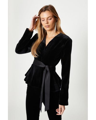 Coast Premium Velvet Peplum Blazer With Satin Belt - Black