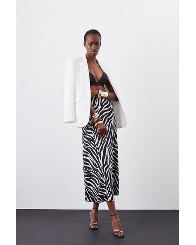 Karen Millen Zebra Printed Jersey Maxi Skirt - White