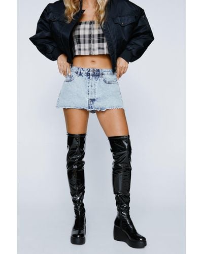 Nasty Gal Patent Wedge Thigh High Boots - Black