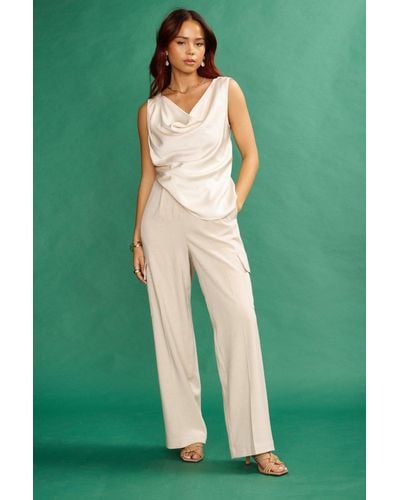 ANOTHER SUNDAY Linen Look Cargo Trousers With Wide Leg In Stone - Green