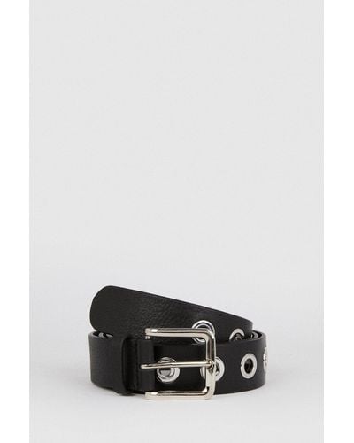 Oasis Real Leather Eyelet Detail Belt - Black