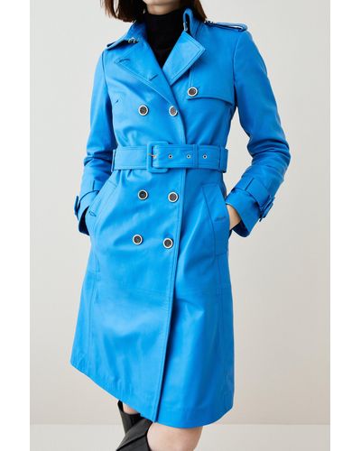 Karen Millen 18.01 Leather Trench Coat - Blue