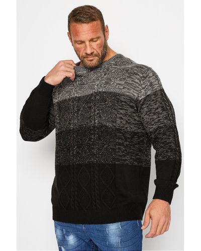 BadRhino Colour Block Cable Knitted Jumper - Black