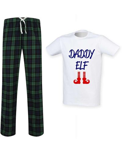 60 SECOND MAKEOVER Daddy Elf Tartan Pyjama Set - White